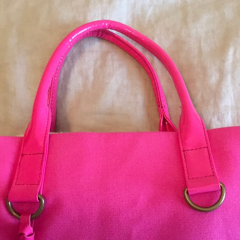 Neiman Marcus Hot Pink Vinyl/Canvas Small Tote - Picture 5 of 8